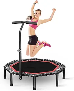 50" Octagonal Adult Rebounder Trampoline – Fitness Jump Trainer with Quiet Bungee Cords, Adjustable T-Handle Bar, Indoor/Outdoor Exercise Rebounder, Supports Up to 550 lbs.