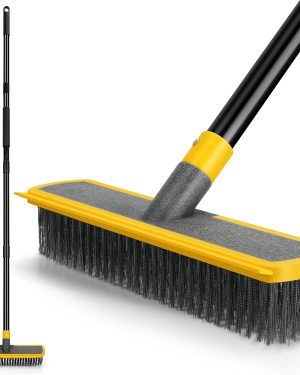 Heavy-Duty Wire Floor Scrub Brush with Long Handle – 2-in-1 Scraper and Stainless Steel Bristle Broom for Decks, Concrete, Patios, and Outdoor Moss Removal