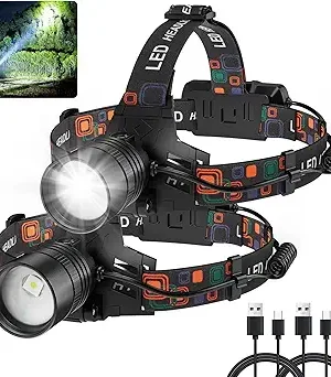 2-Pack Rechargeable Headlamps – 99,000 Lumens Super Bright LED