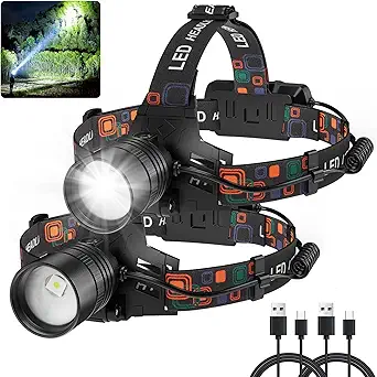 2-Pack Rechargeable Headlamps – 99,000 Lumens Super Bright LED
