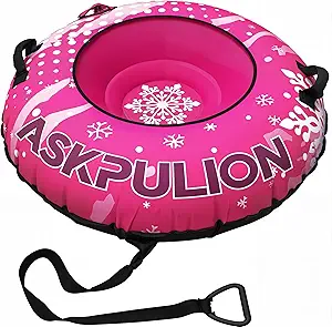 48” Heavy-Duty Inflatable Snow Tube for Sledding – Cold-Resistant Snow Sled with Premium Canvas Cover, Reinforced Bottom, Padded Handles & Tow Rope – Fun Winter Outdoor Toy Gift