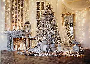 Dudaacvt 7x5ft Christmas Backdrop – Christmas Tree & Fireplace Photography Background, Holiday Party Decoration Banner D475