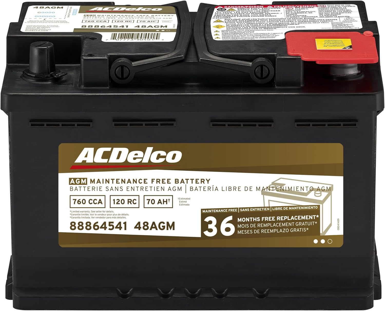 ACDelco Gold 48AGM Battery (Part No. 88864541) – AGM BCI Group 48, 36-Month Warranty