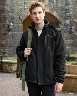 Men’s Heated Jacket with 6 Heat Zones – Winter Soft Shell Coat with Detachable Hood