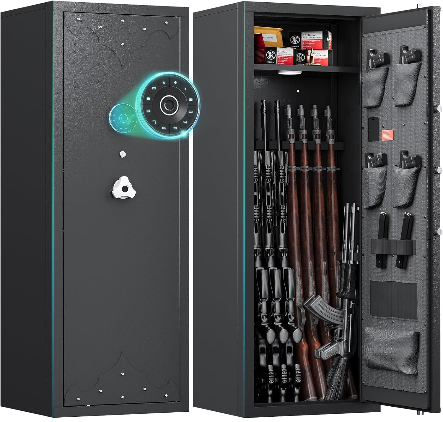 KAER 12–15 Gun Safe – Secure Rifle & Pistol Storage Cabinet with Adjustable Gun Racks and Shelf, Large Digital Gun Locker Suitable for AR-15 and Other Firearms
