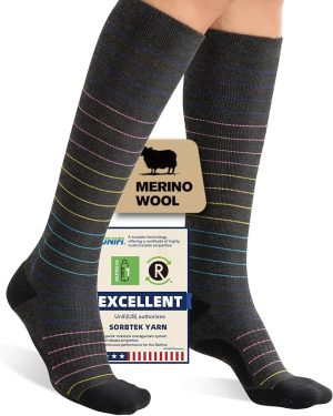 Merino Wool Compression Socks (15-20 mmHg) for Men & Women – Knee-High, Ideal for Travel, Flying, Running, and Everyday Wear