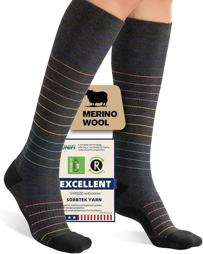 Merino Wool Compression Socks (15-20 mmHg) for Men & Women – Knee-High, Ideal for Travel, Flying, Running, and Everyday Wear