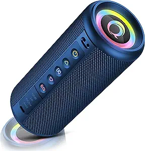 Portable Bluetooth Speaker with 20W Powerful Stereo Sound, Bluetooth 5.4 Connectivity, Wireless Speaker with RGB Lighting, TWS Pairing, Built-in Microphone, and IP7 Waterproof Rating for Outdoor Use.