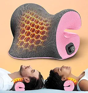 3S Heated Neck Stretcher for Pain Relief – Graphene Heating Pad, Odorless Cervical Traction Device & Chiropractic Pillow for Neck and Shoulder, Ideal Christmas Gift for Women, Men, Mom, Dad (Pink)