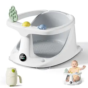 Baby Bath Seat for 6+ Months – Non-Slip Infant Bathtub Seat with Rinse Cup, Comfortable & Safe for Sitting Babies, Gray