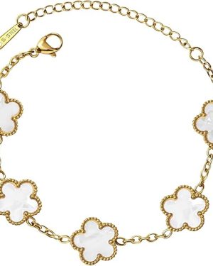 111 Single White Clover Bracelet for Women – 18K Gold-Plated Lucky Four-Leaf Clover, Fashion Jewelry Gift
