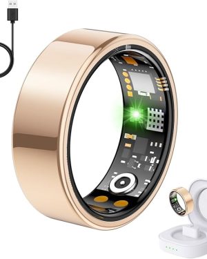 Smart Health Tracker Ring for Women and Men, featuring Heart Rate, Blood Oxygen, Sleep Tracking, Step and Calorie Monitoring. No Subscription Required. IP68 Waterproof Smart Ring compatible with iPhone and Android (Rose Gold, Size 7)