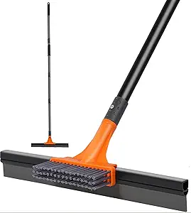 Heavy-Duty Rubber Floor Squeegee with Scrub Brush – Large Water Squeegee for Concrete & Tile Floors, Windows, Garage, Kitchen, Bathroom, and Decks – Long-Handle Cleaning Broom
