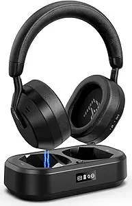 Wireless TV Headphones with LED Display – Bluetooth 5.3, No Audio Delay, Charging Base Included – Easy Plug & Play for Seniors and Hearing Impaired (Black)