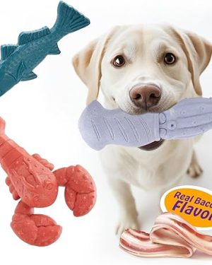3-Pack Indestructible Dog Chew Toys for Aggressive Chewers – Tough Nylon, Bacon-Flavored Super Chewer Toys for All Breeds, Ideal for Teeth Cleaning, Training & Boredom Relief