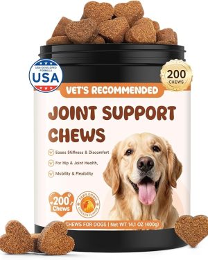 Glucosamine Hip & Joint Supplement for Dogs – 200 Chews with Chondroitin and MSM for Pain Relief and Mobility Support, Chicken Flavor