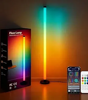 USB-Powered LED Corner Floor Lamp with App & Remote Control, IC RGBW Color-Changing Light, Music Sync, Timer Function, Standing Lamp for Living Room, Bedroom, or Gaming Room (1 Pack)