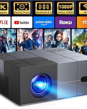 YOWHICK Portable Smart Projector – 1080P (4K Supported) with WiFi 6 & Bluetooth 5.3 | High-Brightness Outdoor & Indoor Movie Projector with Electric Focus for Home Theater, Movie Nights, and Bedroom Entertainment