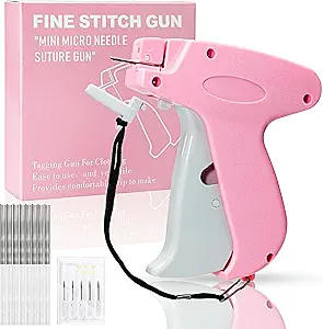 Handheld Stitch Gun for Clothes – Quick Clothing Repair Tool with 1,000 Black Fasteners, 1,000 White Fasteners, and 6 Needles (Pink)