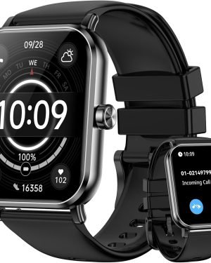 Smartwatch for Men & Women, 1.85" HD Display, Bluetooth Calling, IP68 Waterproof, 120+ Sports Modes, Heart Rate & Sleep Tracking, Pedometer, Fitness Watch for iOS/Android (Black)