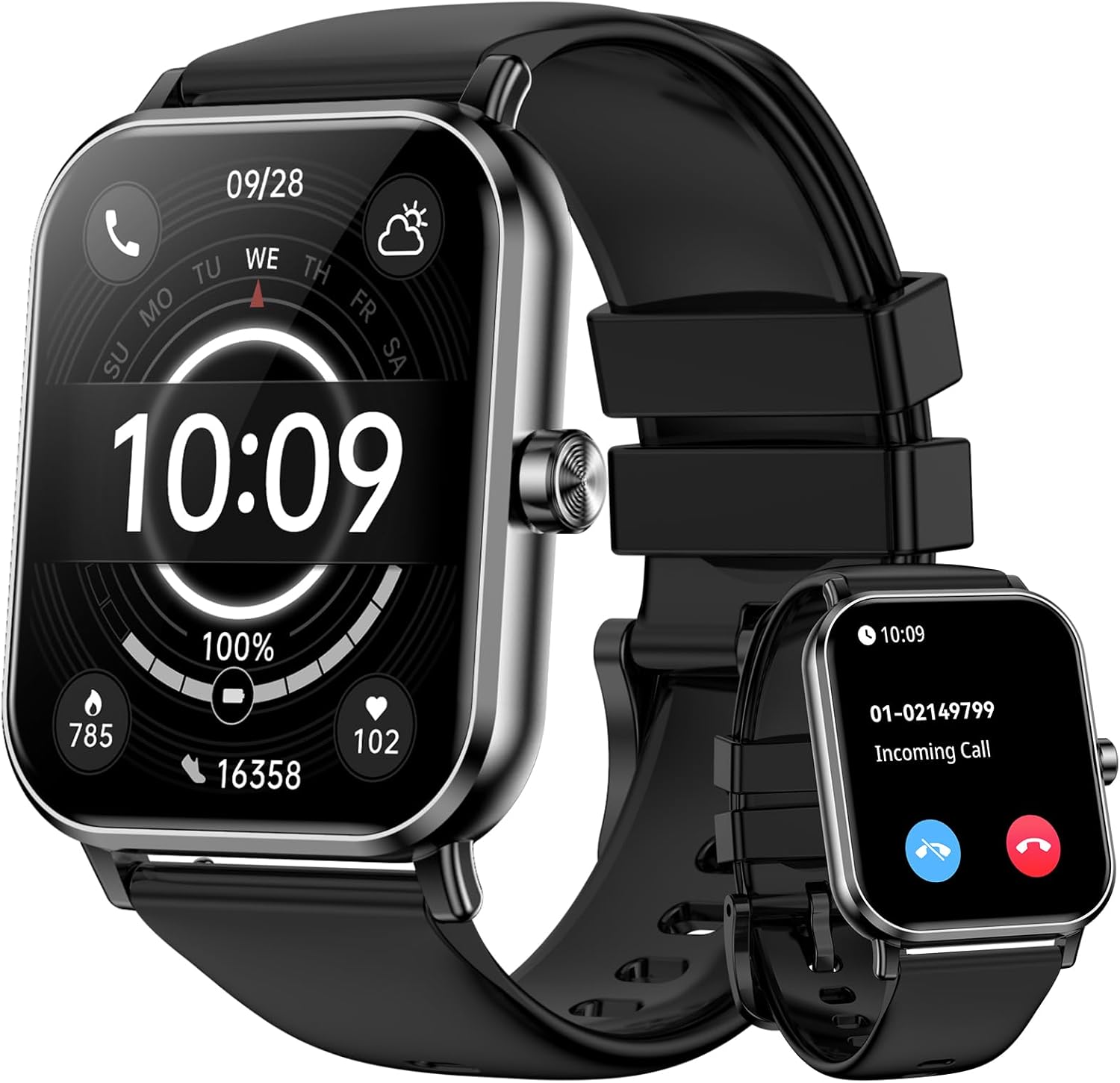 Smartwatch for Men & Women, 1.85" HD Display, Bluetooth Calling, IP68 Waterproof, 120+ Sports Modes, Heart Rate & Sleep Tracking, Pedometer, Fitness Watch for iOS/Android (Black)