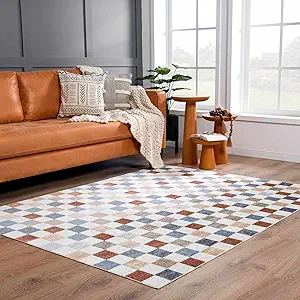 Hauteloom Alia Colorful Checkered Area Rug – Modern Geometric Carpet for Hallway, Nursery, or Kids’ Room