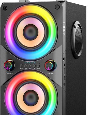 100W Portable Bluetooth Speaker with Powerful Deep Bass, Wireless Boombox Featuring Subwoofer, TWS Support, DSP Technology, LED Lights, and Large Wooden Enclosure for Outdoor and Home Parties