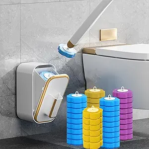 Disposable Toilet Brush Kit – Includes 48 Refill Heads, Holder, Storage Caddy, and Wall-Mount Toilet Bowl Wand for Easy Bathroom Cleaning