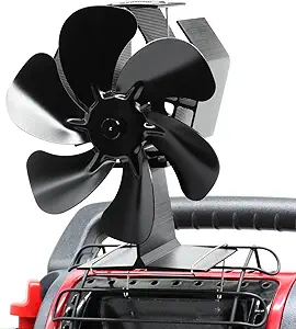 Heat-Powered Wood Stove Fan, 6-Blade Thermoelectric Silent Aluminum Fireplace Fan with Mounting Bracket for Propane & Pellet Stoves, Indoor/Outdoor Use – Black