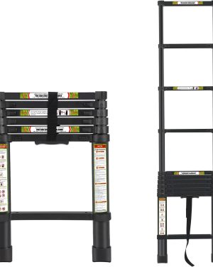 RIKADE 6.5 ft Aluminum Telescoping Ladder with Non-Slip Feet, Portable Extension Ladder for Indoor and Outdoor Use, 330 lb Load Capacity