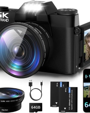 6K Digital Camera with Autofocus – 64MP WiFi Camera for Photography and YouTube Vlogging, 3" 180° Flip Screen, 16X Zoom, Includes 64GB SD Card and 2 Batteries, Compact Travel Camera for Beginners and Teens