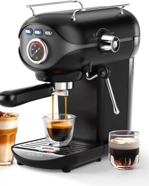 XIXUBX 20-Bar Espresso Machine with Temperature Control, Compact Coffee Maker with Steam Milk Frother for Home Use, Ideal for Cappuccino and Latte, Black