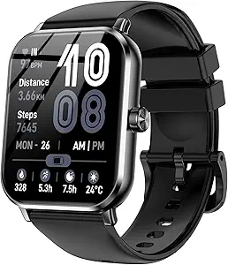 Smartwatch for Men & Women – 1.83" HD Touchscreen, Bluetooth Calling, 5 ATM Water-Resistant, 130+ Sports Modes, Health, Fitness & Sleep Tracker, Pedometer, Timer – Compatible with Android & iOS, Black