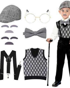 LUMIDEXA Kids 100 Days of School Costume – 8-Piece Old Man/Grandpa Dress-Up Set for Boys, Perfect for Cosplay and Party Fun