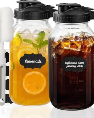 64 oz Glass Mason Jar Pitcher with Handle – Airtight, Leakproof Flip-Cap Pour Spout Lid, Perfect for Iced Tea, Juice, Sun Tea, Cold Brew, and Breast Milk (2 Quart / ½ Gallon)