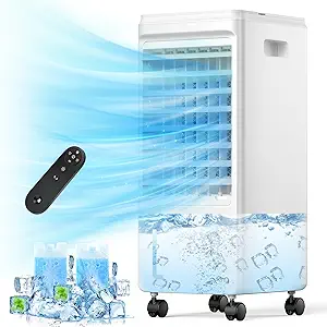 3-in-1 Portable Evaporative Air Cooler (Swamp Cooler) with 2 Ice Packs, 1.85-Gallon Water Tank, 4 Modes, 80° Oscillation, 7-Hour Timer — Ideal for Bedroom, Room & Indoor Use (White)