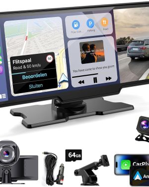 10.26-Inch Wireless CarPlay & Android Auto Touchscreen for Car – Portable Stereo with 4K Dash Cam, Backup Camera, Bluetooth, and GPS Navigation