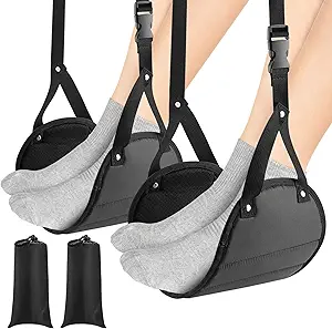 2-Pack Adjustable Airplane Foot Hammock – Travel Foot Rest with Metal Buckles, Lightweight Leg Support for Plane, Train, Bus, and Car