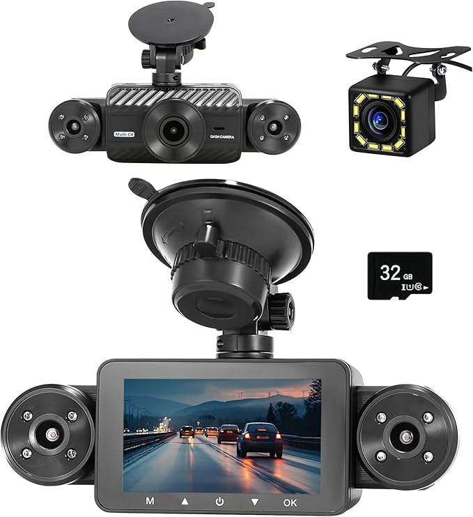 4-Channel 360° Dash Cam with Front, Rear, Left, and Right Cameras