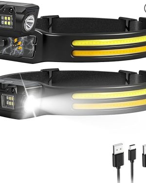 Rechargeable 2-Pack Headlamps – 230° COB Wide Beam with Adjustable Headband