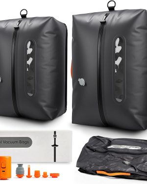 Vacuum Compression Travel Bags with Pump, 2-Pack 34L Space-Saving Storage Bags for Clothing, Luggage & Backpacks, Waterproof and Reusable