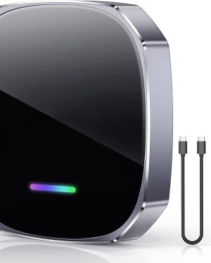 AI Magic Box Wireless CarPlay & Android Auto Adapter with Netflix & YouTube Streaming, 5.8GHz Wi-Fi, 3–5s Auto-Connect, Compatible with iPhone 8+ & Android 10+ (Grey)