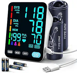 Automatic Upper Arm Blood Pressure Monitor for Home Use – Includes 2 Cuffs (9–17 in & 13–21 in), Large Backlit LED Display, 3 Users with 199 Reading Memory – White