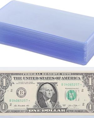25-Pack Blue Clear Banknote Holders – Top-Load Hard PVC Sleeves, 6.6" x 2.8" for Dollar Bills & Paper Money Collection (PN05BL25)