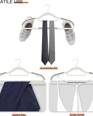 60-Pack Heavy-Duty Slim Plastic Hangers with Non-Slip Rubber Pads and 360° Swivel Hook – Space-Saving Closet Organizers for Shirts, Pants, Suits, Skirts & Coats (Gray)