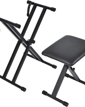 Adjustable Heavy-Duty Double-X Keyboard Stand & Bench Set with Locking Straps for Digital Pianos