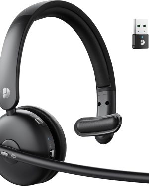 Wireless Bluetooth Headset with Mic – AI Noise Cancelling, 65H Battery, Mute Function, Single-Ear Design, Includes USB Dongle – Ideal for PC, Laptop, Teams, and Call Center Use