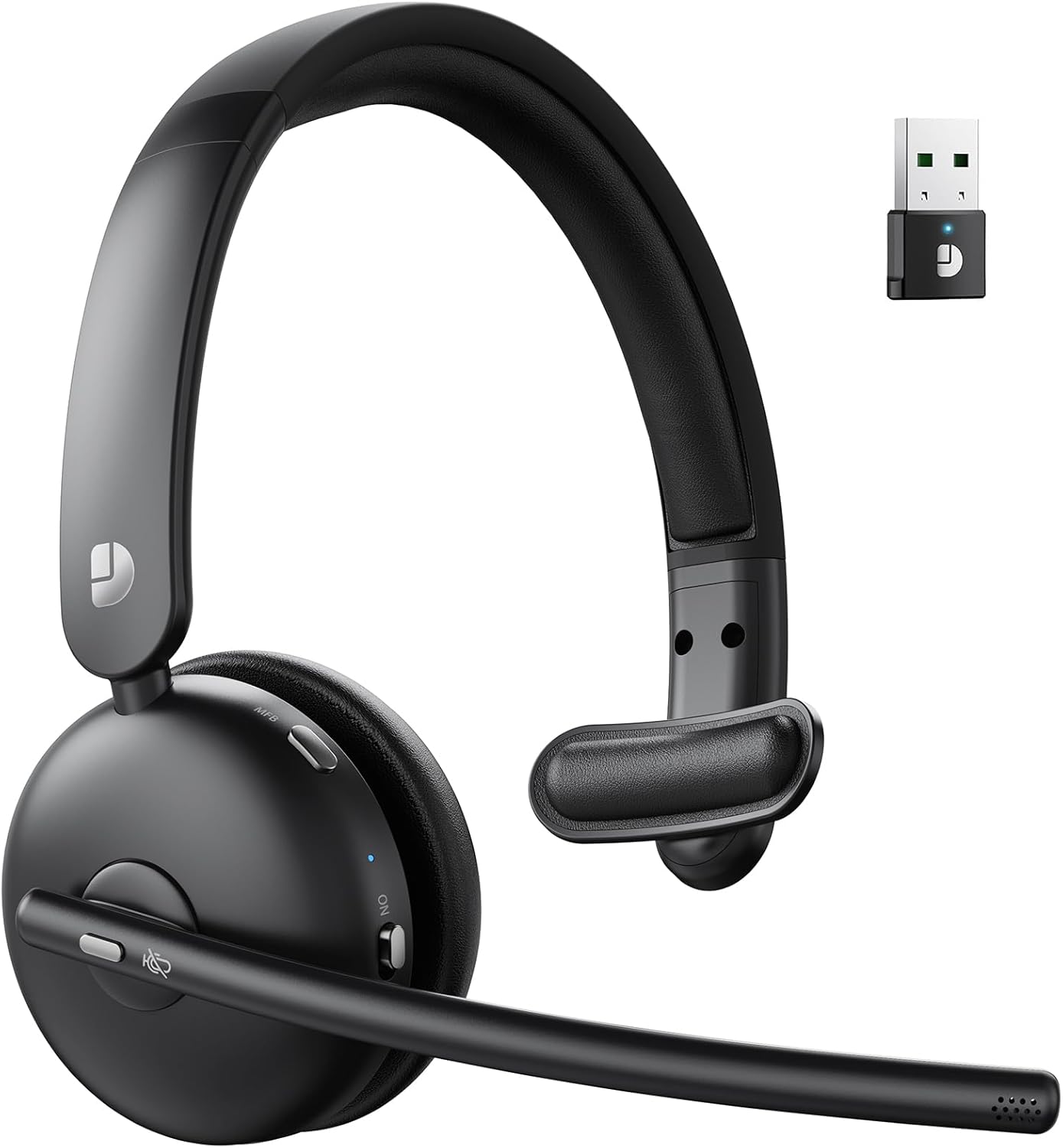 Wireless Bluetooth Headset with Mic – AI Noise Cancelling, 65H Battery, Mute Function, Single-Ear Design, Includes USB Dongle – Ideal for PC, Laptop, Teams, and Call Center Use