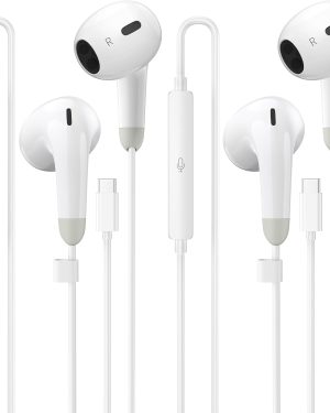 USB-C Wired Earbuds (2-Pack) with Microphone & Remote, Noise-Isolating Headphones Compatible with iPhone 17/16/15 Pro Max, iPad Pro/Air, and Galaxy S25/S24/S23 Ultra. 🎧