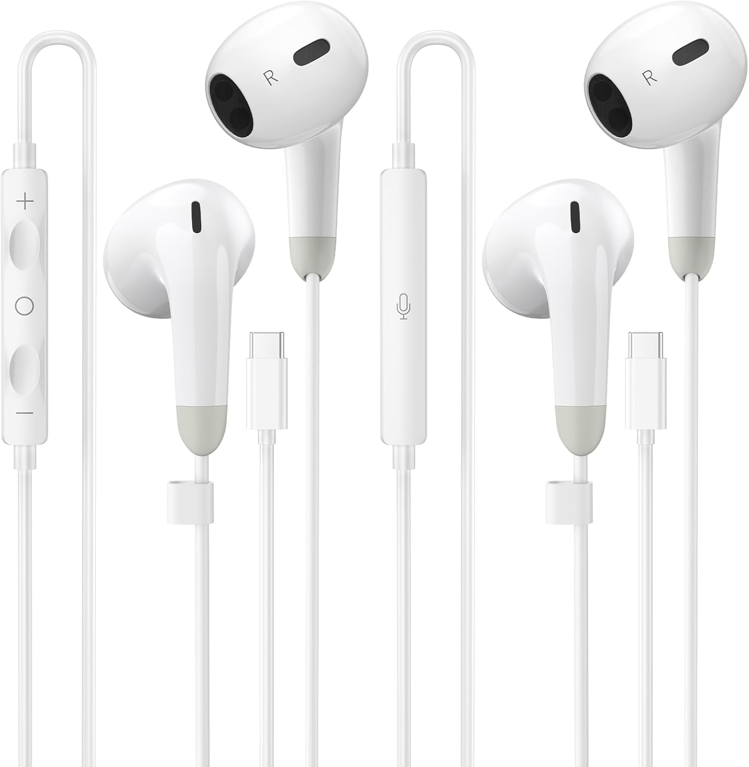 USB-C Wired Earbuds (2-Pack) with Microphone & Remote, Noise-Isolating Headphones Compatible with iPhone 17/16/15 Pro Max, iPad Pro/Air, and Galaxy S25/S24/S23 Ultra. 🎧